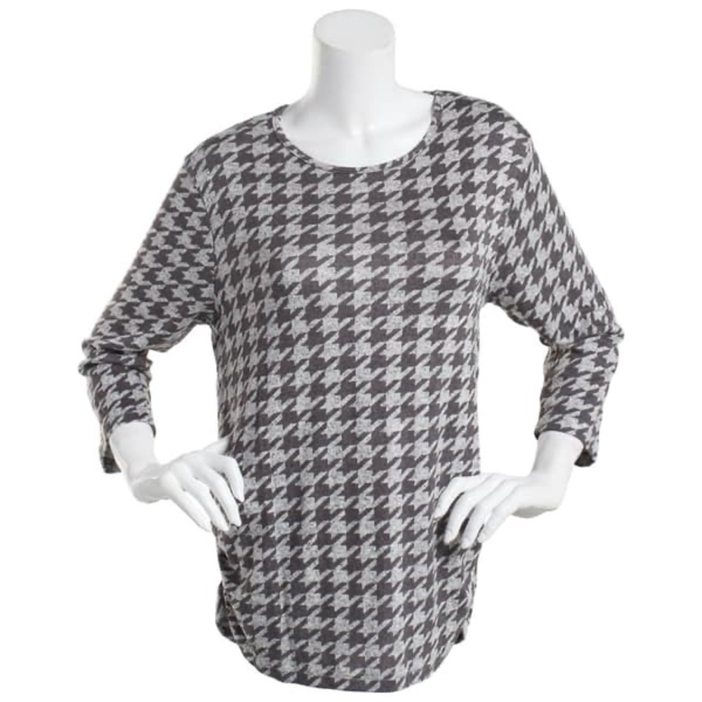 Womens Bonnie Evans‎ Houndstooth 3/4 Sleeve Hacci Tee